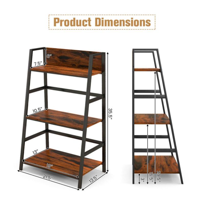 Hivvago 3-Tier Ladder Industrial Bookshelf with Metal Frame Display Shelf