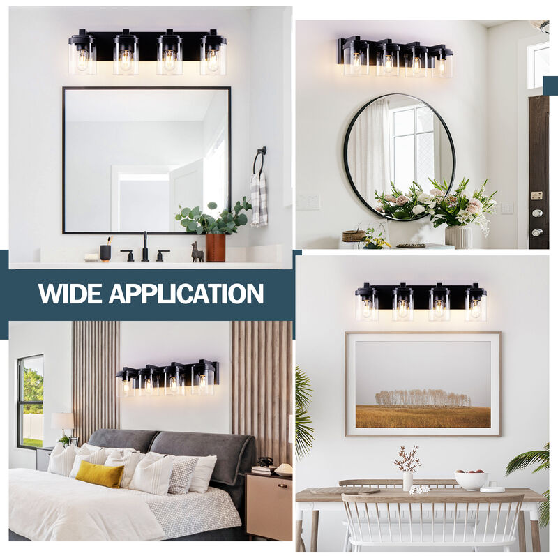 24.1 in. 4-Light Black Wall Sconce with Glass Shade image number 4