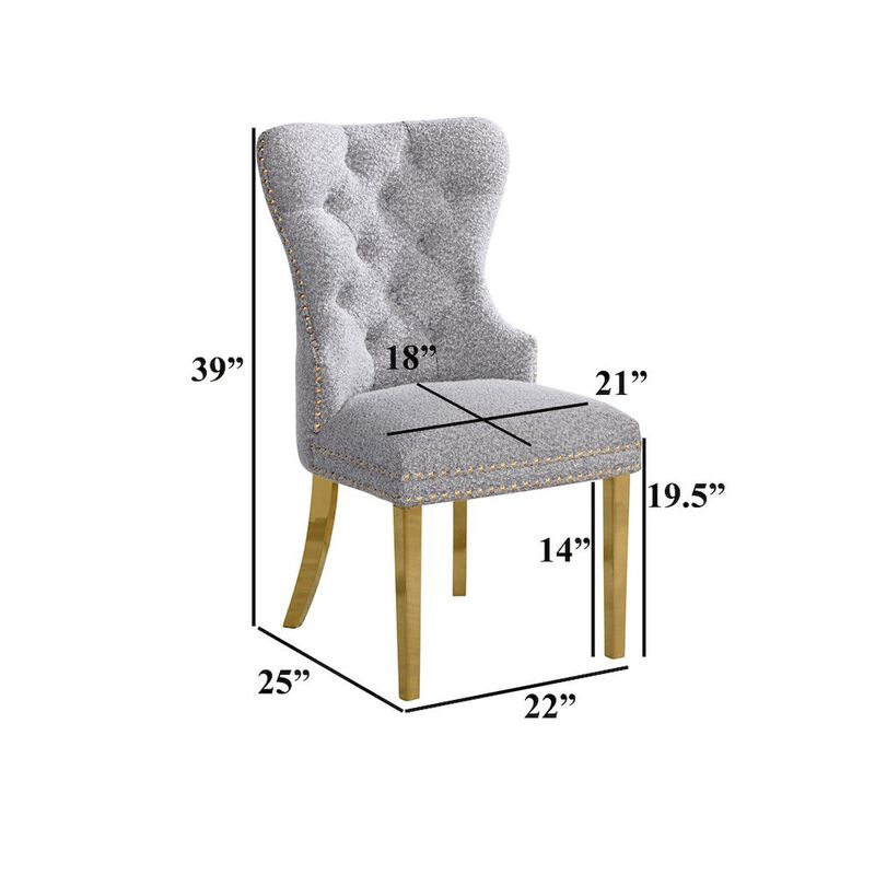 Best Quality Furniture Rich Gray Boucle Fabric And Silver Base Side Chairs (Set Of 2)