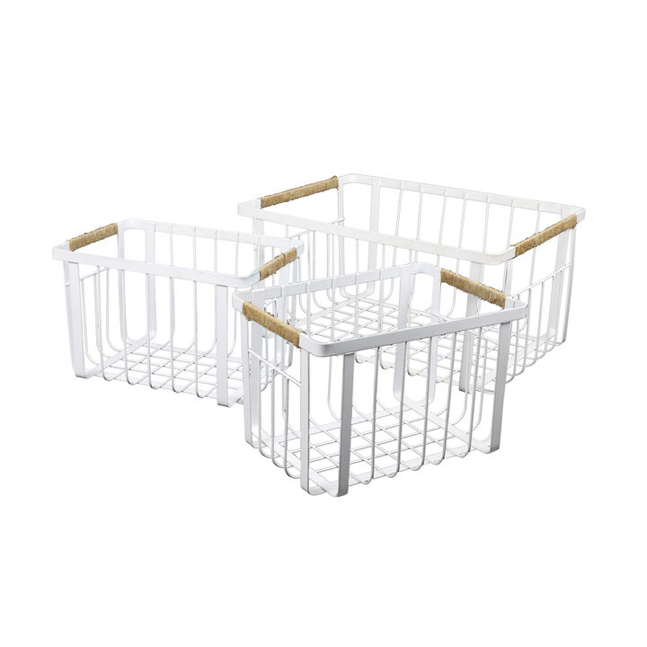 Henley Vintage Farmhouse Handmade Wire Metal Nesting Storage Baskets with Jute Wrapped Handles