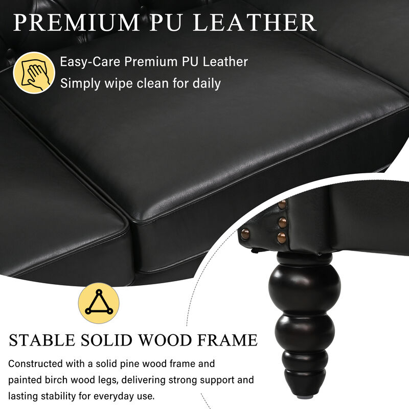 Merax L-Shaped PU Leather Sectional Sofa with Storage Ottoman & Tufted Back image number 2