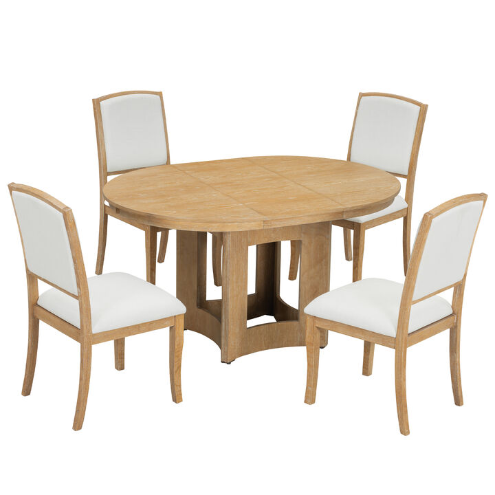 Merax Farmhouse Extendable Round Dining Table Set for 4