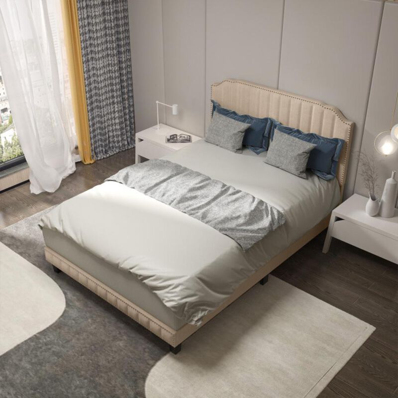 Hivvago Heavy Duty Upholstered Bed Frame with Rivet Headboard