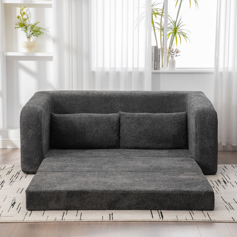 GOODSILO 2-in-1 Pull Out Foldable Loveseat Sofa Bed with Armrest & Backrest Pillows image number 6