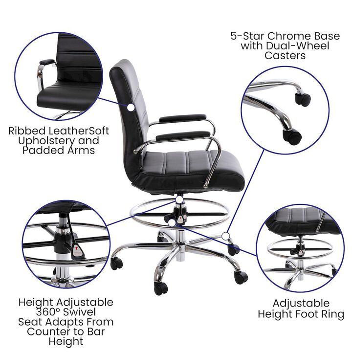 Flash Furniture Mid-Back Black Drafting Chair with Adjustable Foot Ring and Chrome Base