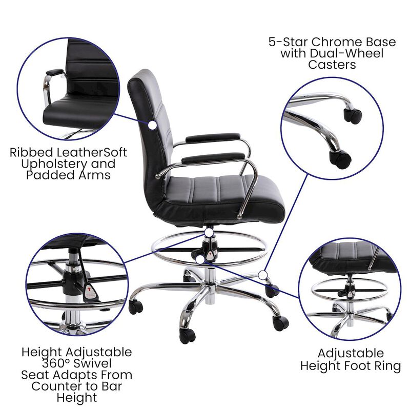 Flash Furniture Mid-Back Black Drafting Chair with Adjustable Foot Ring and Chrome Base image number 1