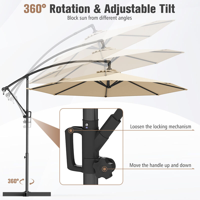 Offset Hanging Patio Umbrella with Base &ndash; Infinite Tilt Cantilever Design