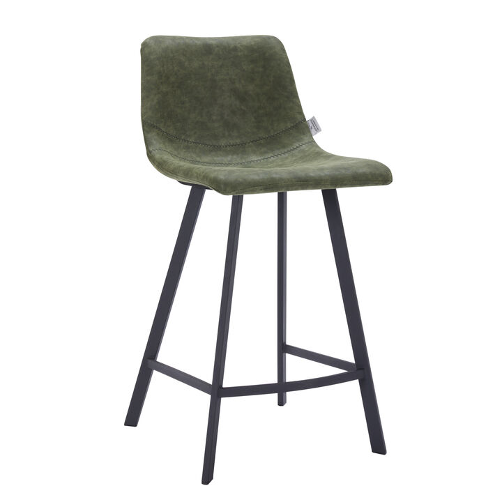 Elland Modern Upholstered Leather Bar Stool With Black Iron Legs & Footrest