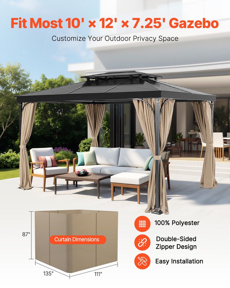 Gazebo Privacy Curtains &ndash; 4 Zippered Panels for Outdoor Patio Canopy (Curtains Only)