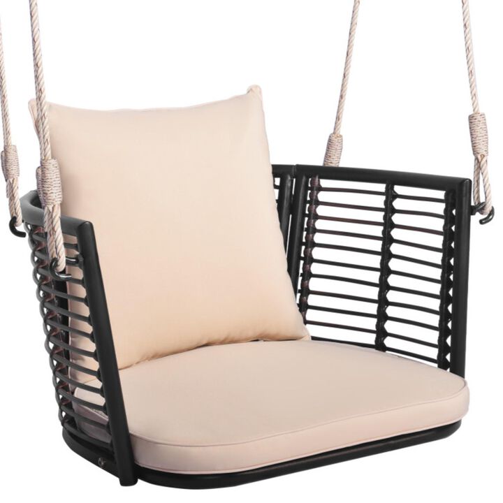 Hivvago Single Person Hanging Seat with Woven Rattan Backrest for Backyard