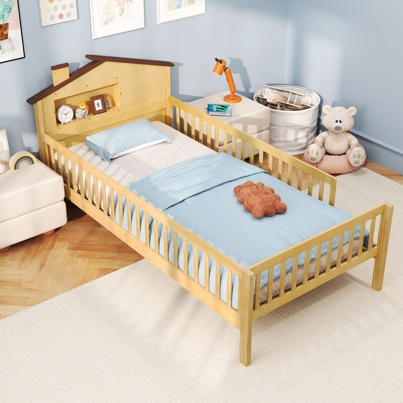House Frame Montessori Bed with Headboard Storage for Toddlers