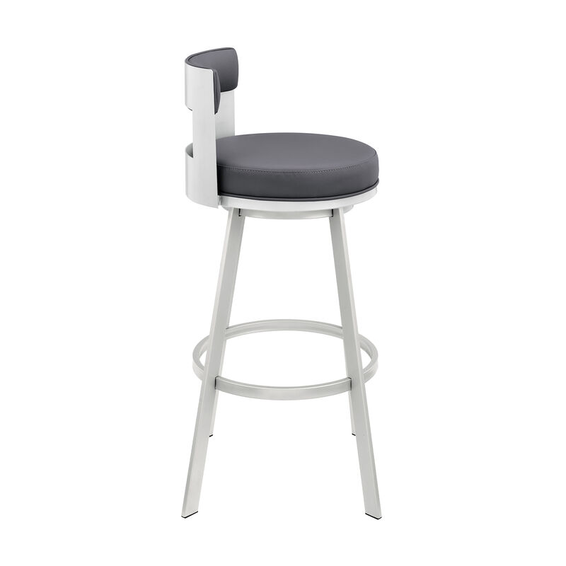 Lynof Swivel Stool in Silver Metal with Grey Faux Leather