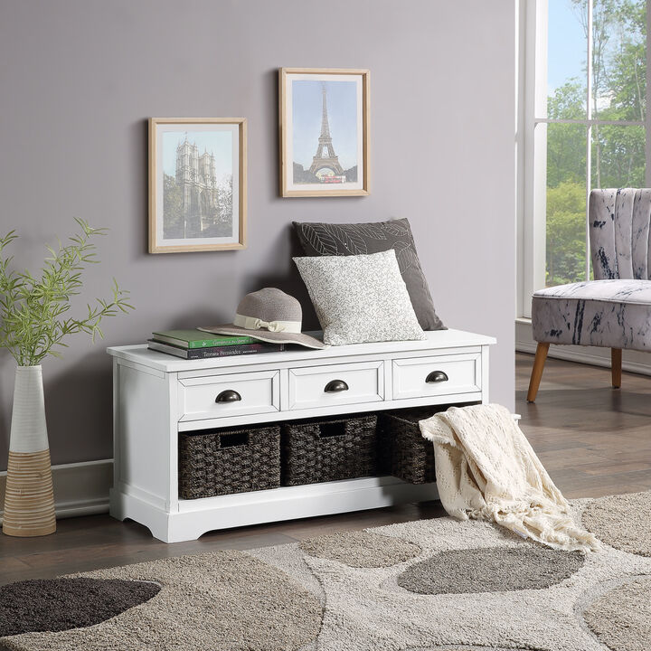 U_STYLE Homes Collection Wicker Storage Bench with 3 Drawers and 3 Woven Baskets