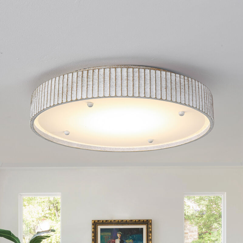 17.5" Modern White Drum Dimmable Flush Mount Ceiling Light with Resin Shade