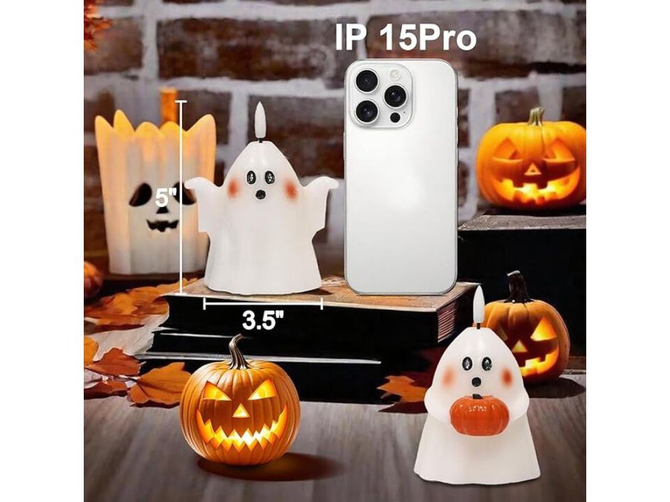 2-Pack Halloween Flameless Candles – Spooky Ghost Real Wax LED with 6-Hour Timer for Indoor Decor & Gifting (3.5" x 5")