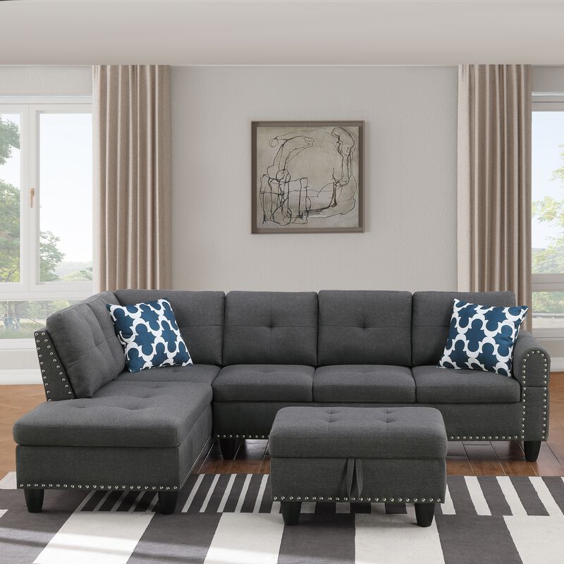 Jaxju Linen L-Shaped Sectional Sofa image number 2