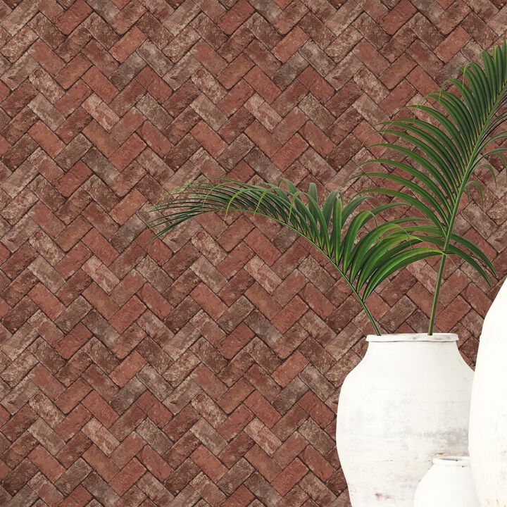 Just Kitchens Herringbone Brick Red Wallpaper G45424