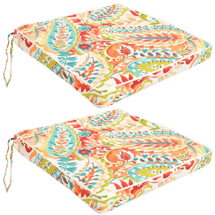 Sunnydaze Outdoor Square Seat Cushion - 17 in - Tropical Paisley - Set of 2