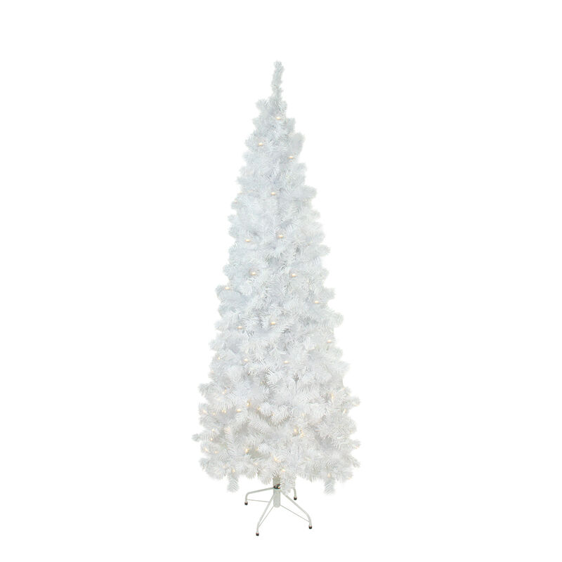 7.5' Pre-Lit White Pencil Pine Artificial Christmas Tree - Warm White LED Lights image number 0