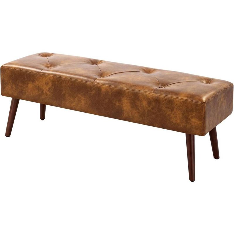 Hivvago Mid-Century Bed Bench with Dark Brown Leather Upholstered Seat Solid Wood Legs
