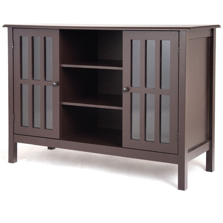 Entertainment Media Console Table with Adjustable Wood Shelves