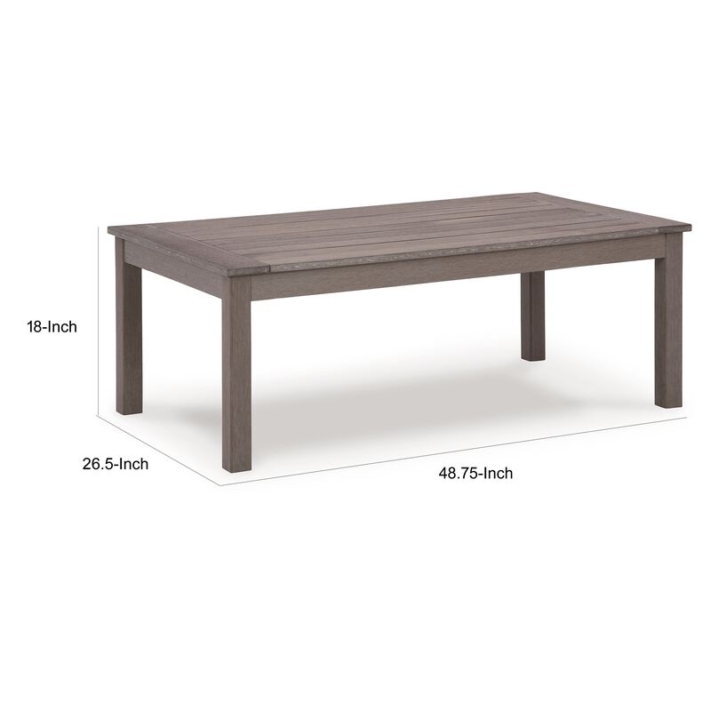 Karo 49 Inch Outdoor Coffee Table, Slatted Top, Modern Style, Taupe Brown - Benzara