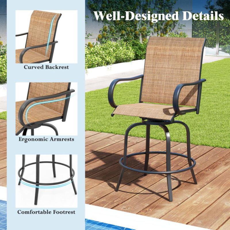 Hivvago 2 Pieces 360 Rotating Bar Stool Set with Armrests for Patio