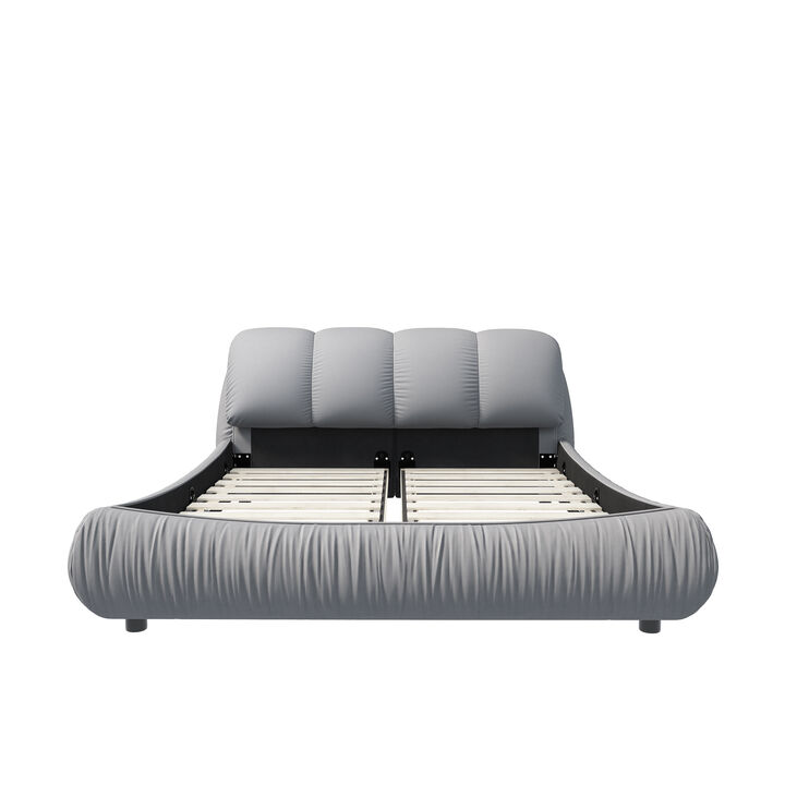 Merax Queen Size Luxury Upholstered Platform Bed with Oversized Padded Backrest and Solid Wood Frame