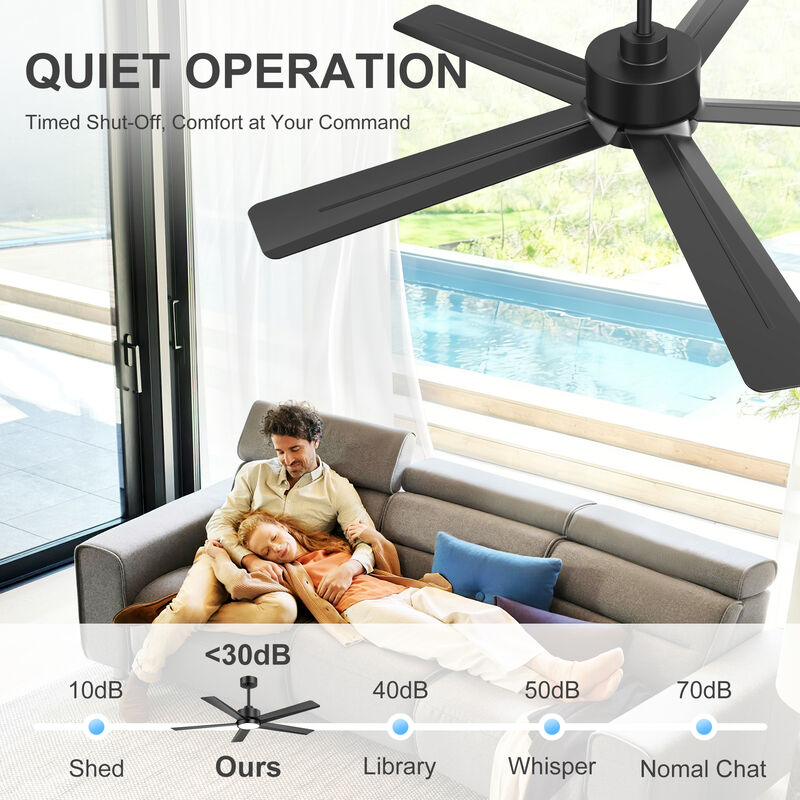 Breezary 52" LED Ceiling Fan with Light, 5 Blade, 6 Speed, Reversible, Quiet Downrod Mount, Remote Control image number 4