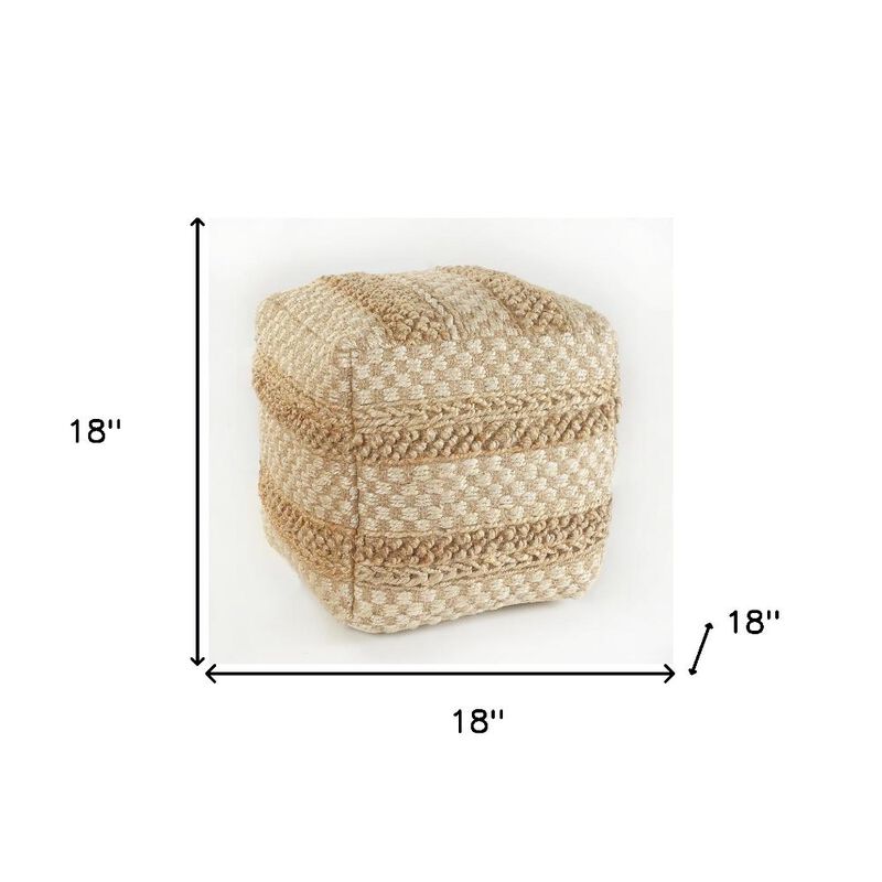 Hivvago 18 Inch Tan Striped Pouf Ottoman