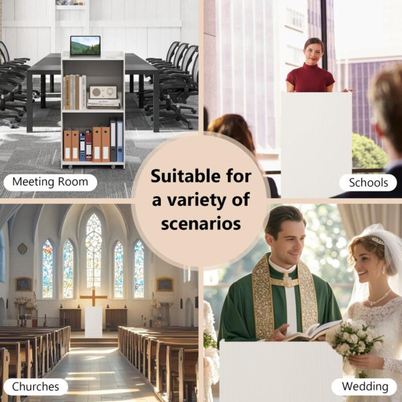 Hivvago Rolling Podium Stand with 2 Shelves and Lockable Wheels