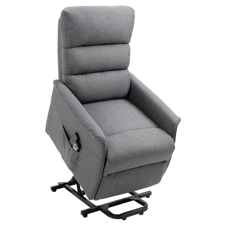 Power Lift Assist Recliner Chair for Elderly with Remote Control, Linen Fabric Upholstery Grey