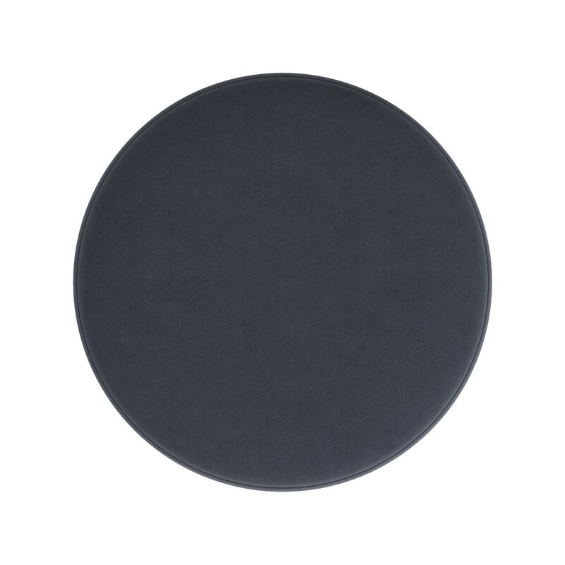 Sem Round Accent Ottoman, Royal Blue Channel Stitched Velvet 18 Inch - Benzara