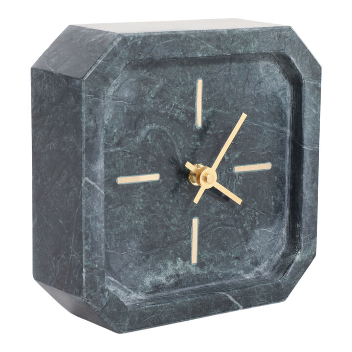 6x6" Marble Octagon Clock, Green/gold