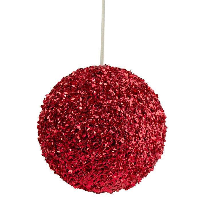 6-Inch Red Glitter Christmas Ball Ornament