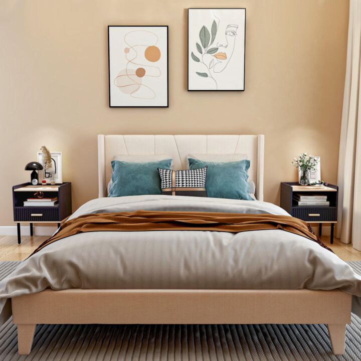 Hivvago Nightstand Bedside End Table with Drawer and Open Shelf for Living Room Bedroom-Gray