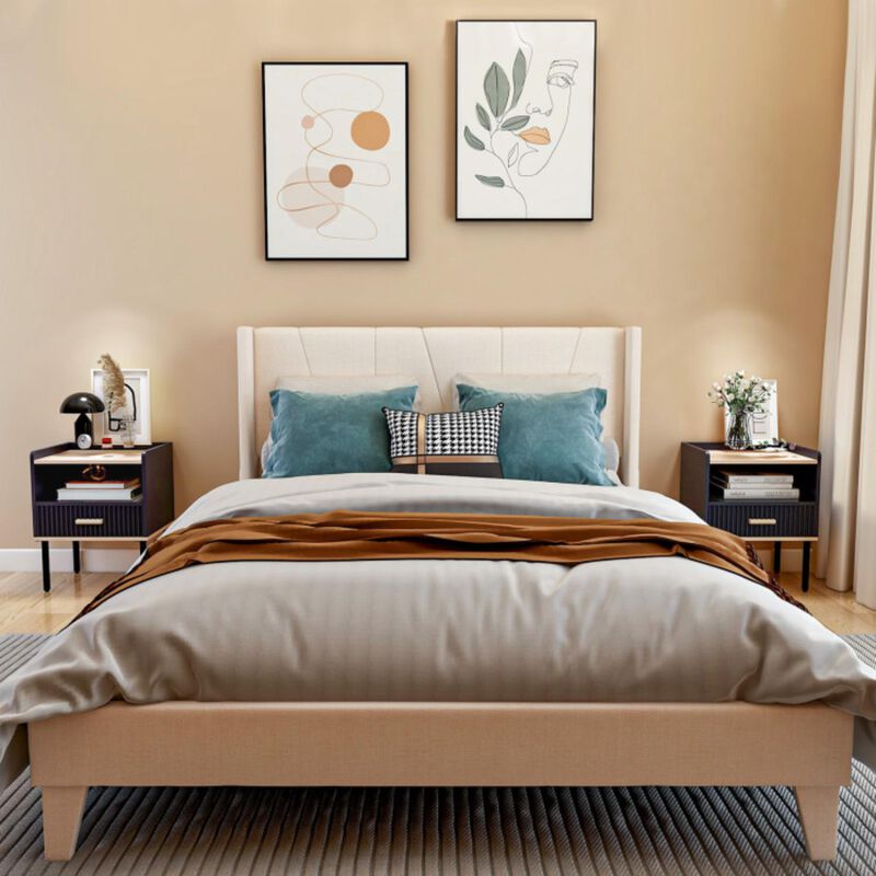 Hivvago Nightstand Bedside End Table with Drawer and Open Shelf for Living Room Bedroom-Gray