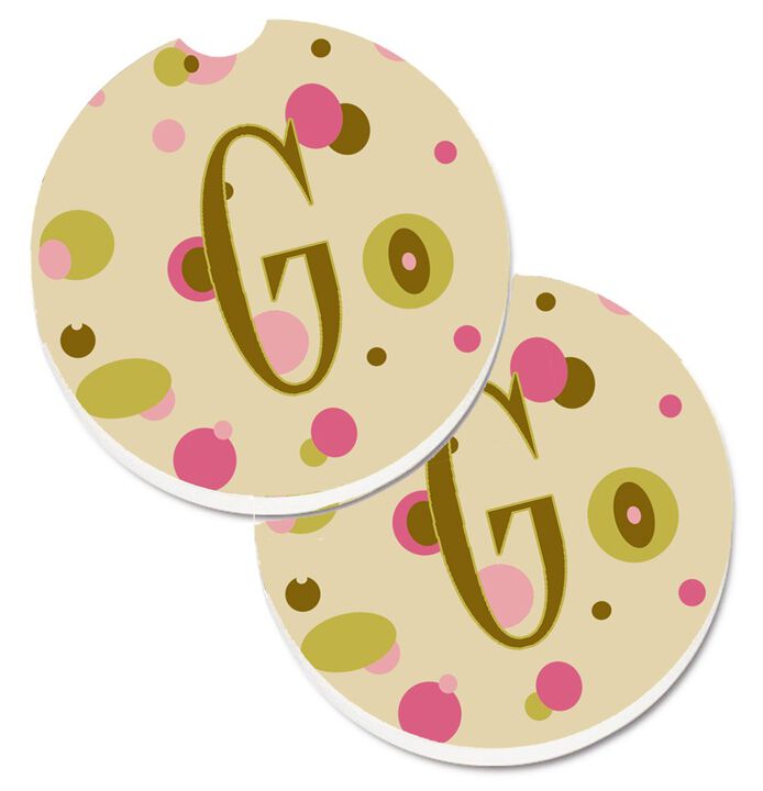 Caroline's Treasures Letter G Initial Monogram - Tan Dots Set of 2 Cup Holder Car Coasters CJ1004-GCARC, 2.56, Multicolor