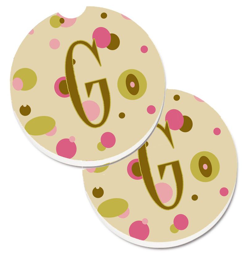 Caroline's Treasures Letter G Initial Monogram - Tan Dots Set of 2 Cup Holder Car Coasters CJ1004-GCARC, 2.56, Multicolor