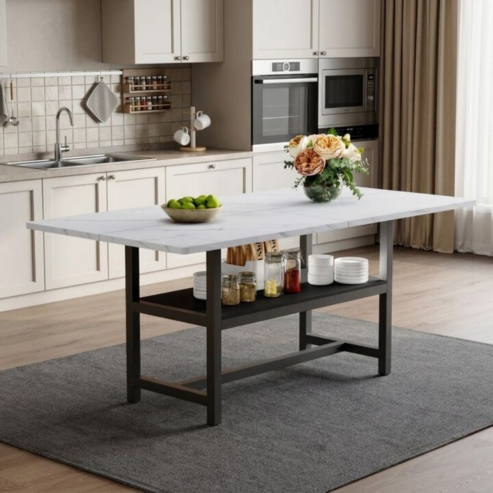 Whisen 71" Minimalist Dining Table with Storage Shelf, MDF Metal, Utility Table for Family Gatherings Living Room Kitchen