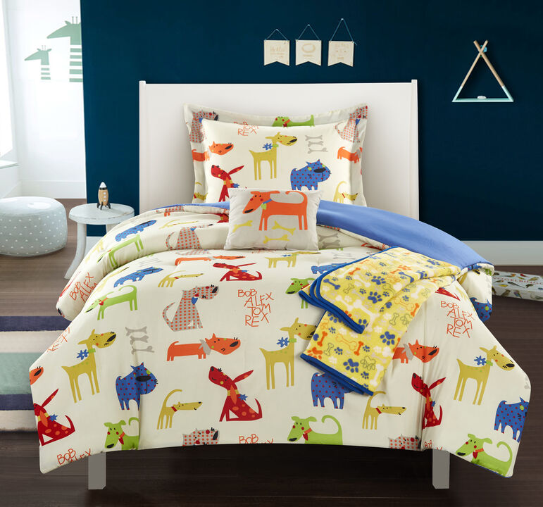 Chic Home Pet Land 4 Piece Comforter Set "Man's Best Friend" Design Bedding - Throw Blanket Decorative Pillow Sham Included