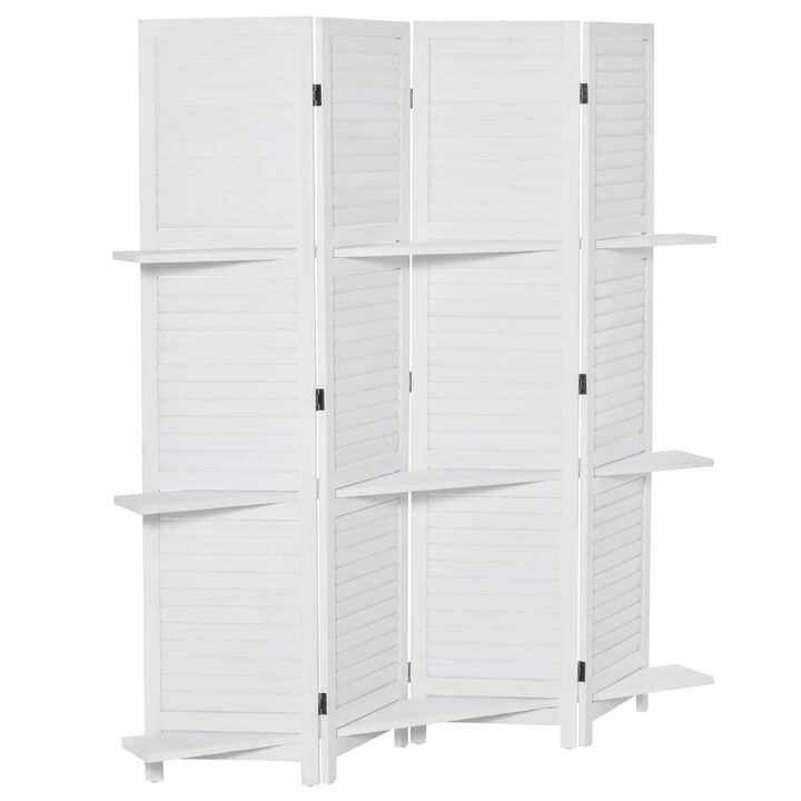 Wood Mobile Folding Privacy Screen Partition Wall Room Divider w/ Shelves White