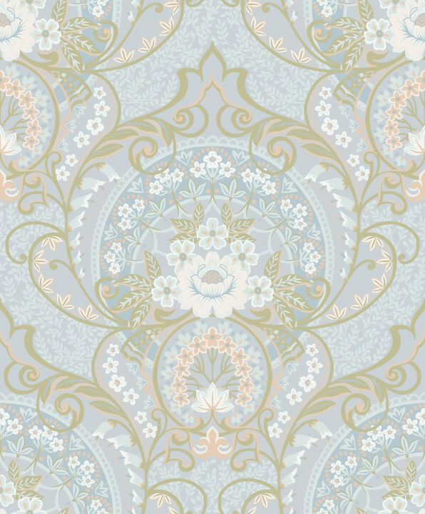 Nasrin Light Blue Damask Wallpaper