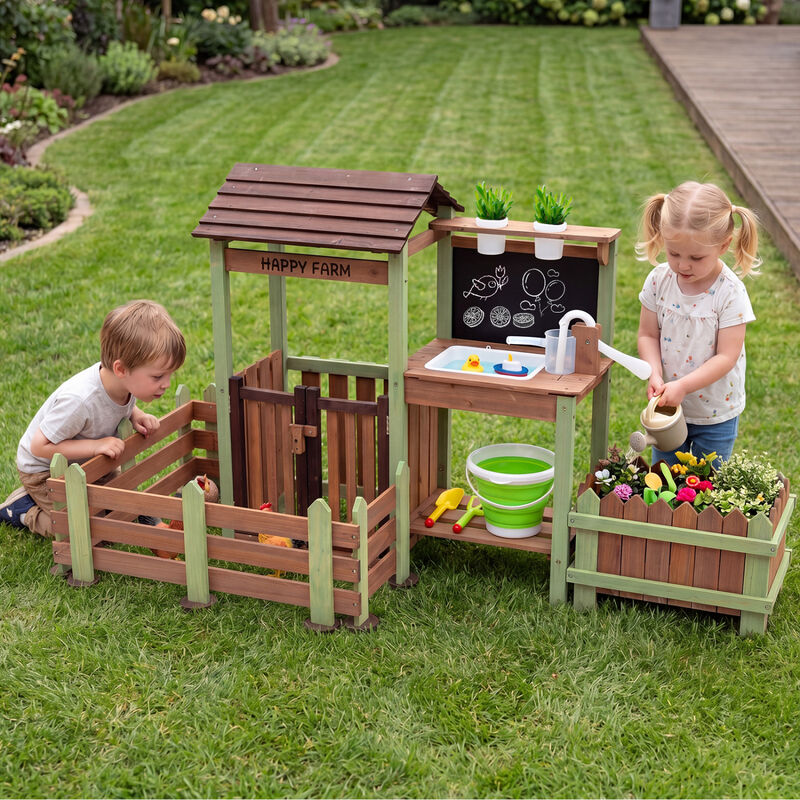 Kids Wooden Farm Playset with Planter Box and Water Faucet image number 4