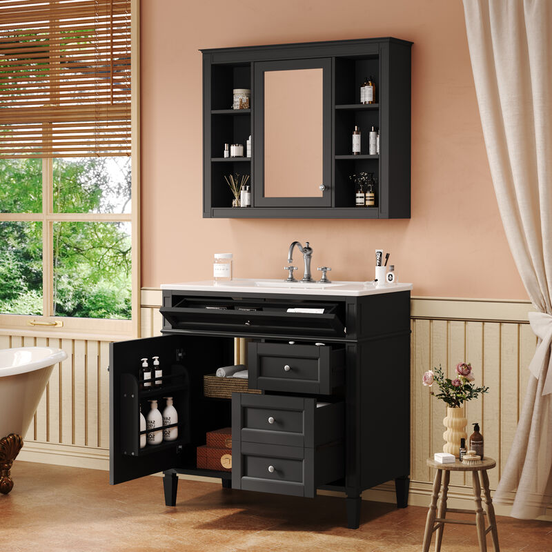 36'' Single Sink Bathroom Vanity with  Mirror cabinet