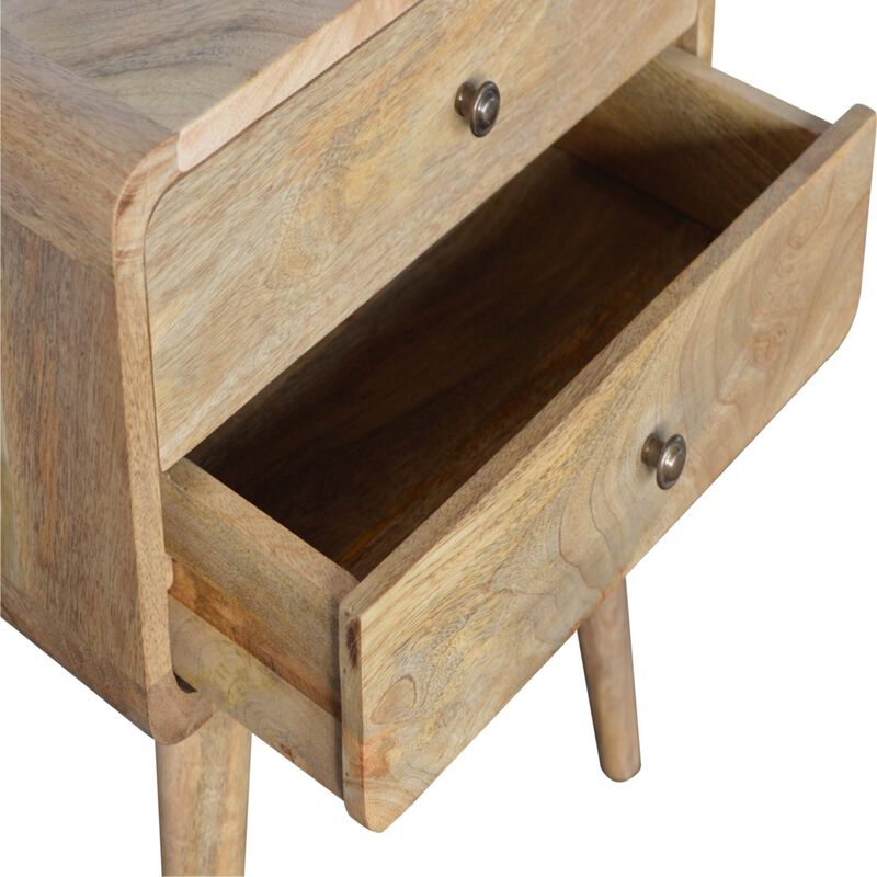 Solid Wood 2 Drawer Curved Oak-ish Nightstand