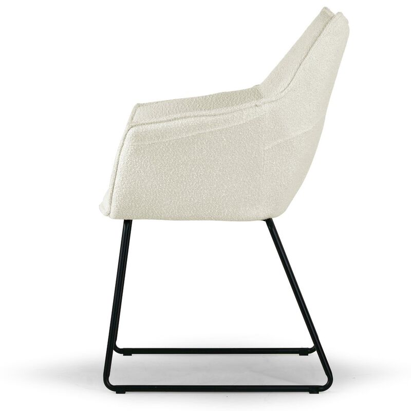 Glamour Home Set of 2 Amna Cream Boucle Arm Chair with Black Metal Legs