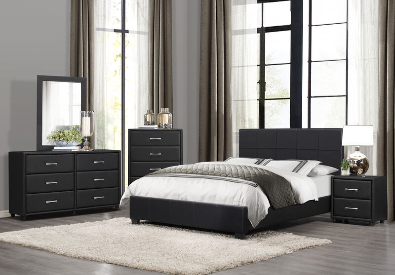 Streamdale Modern Black Faux Leather Chest of Drawers