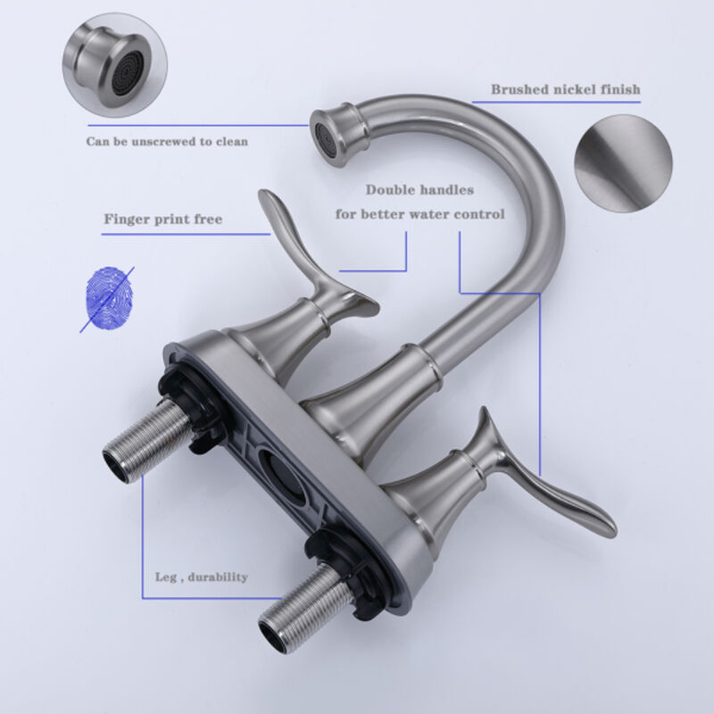 Modern 2-Handle Bathroom Faucet, Vanity Sink Tap with Pop-Up Drain & Hoses