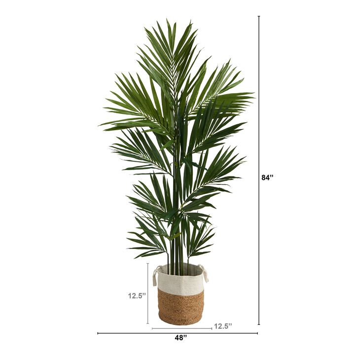 HomPlanti 7 Feet Kentia Artificial Palm in Handmade Natural Jute and Cotton Planter